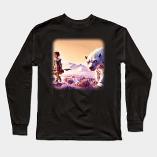 Warrior girl walking next to a polar bear Long Sleeve T-Shirt